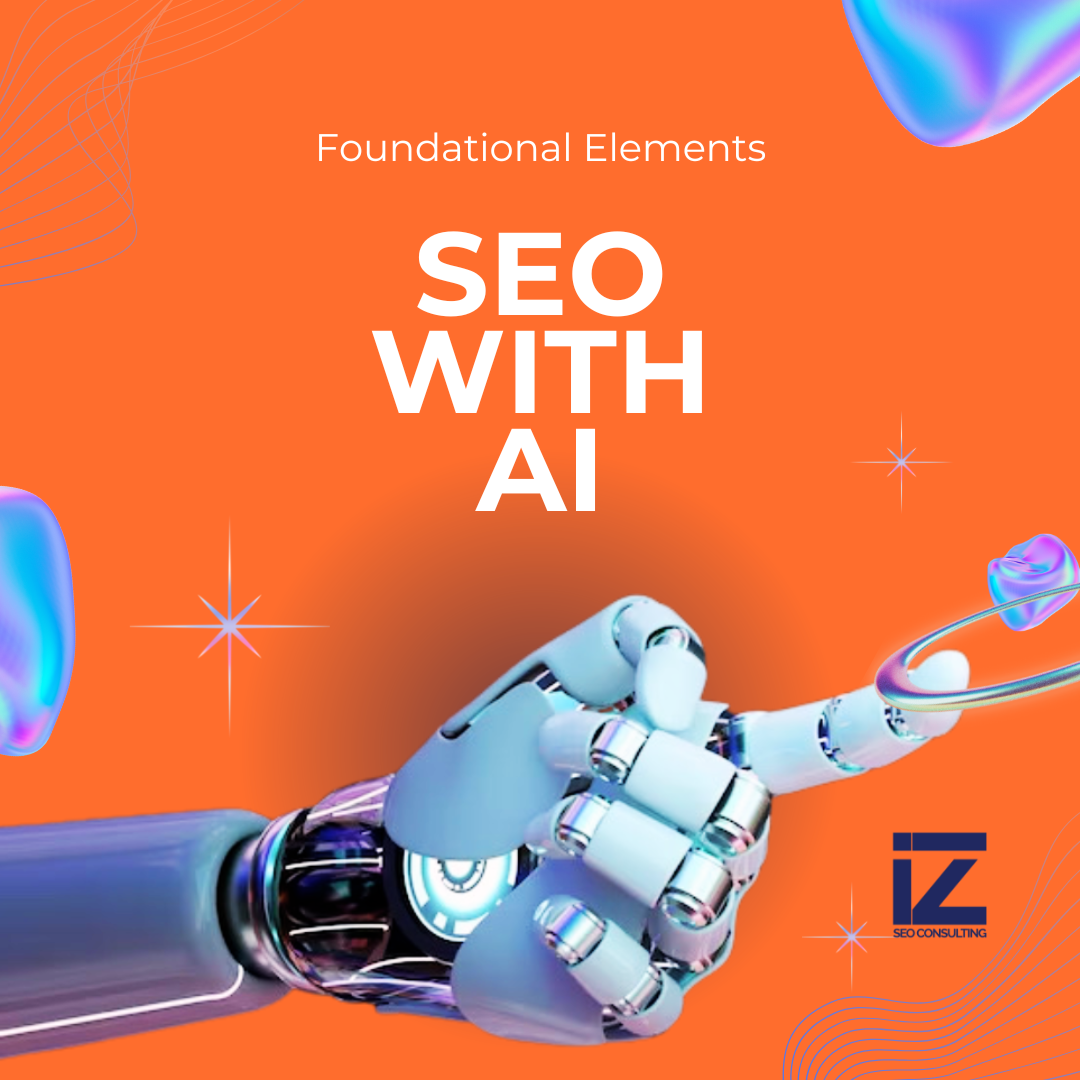 Robot hand under the title "SEO with AI"