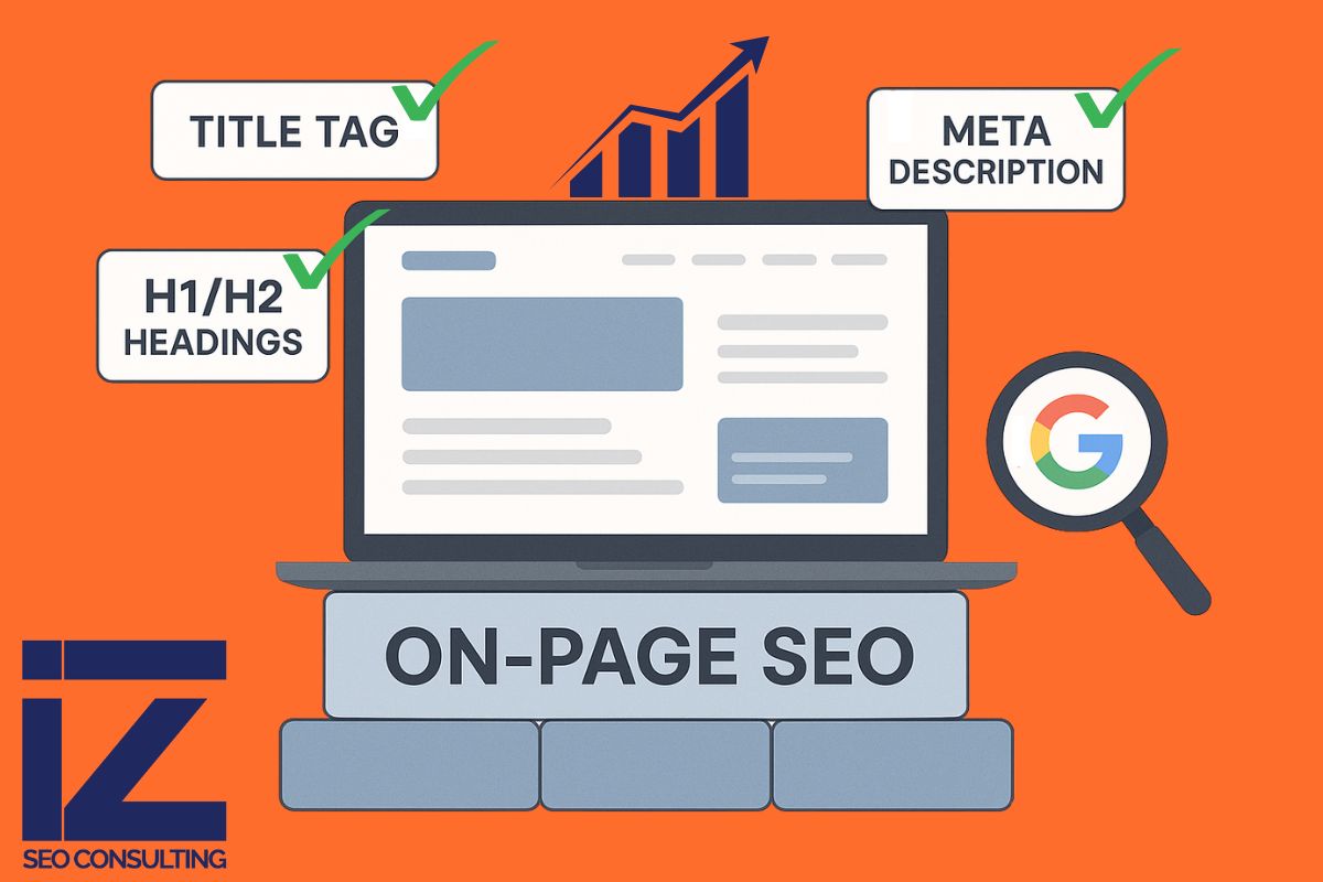 On-page SEO elements like title tag, meta description, and headings as key ranking factors