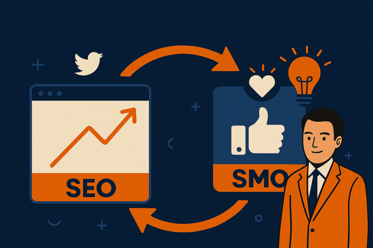 A visual showing how SEO and SMO can work together.