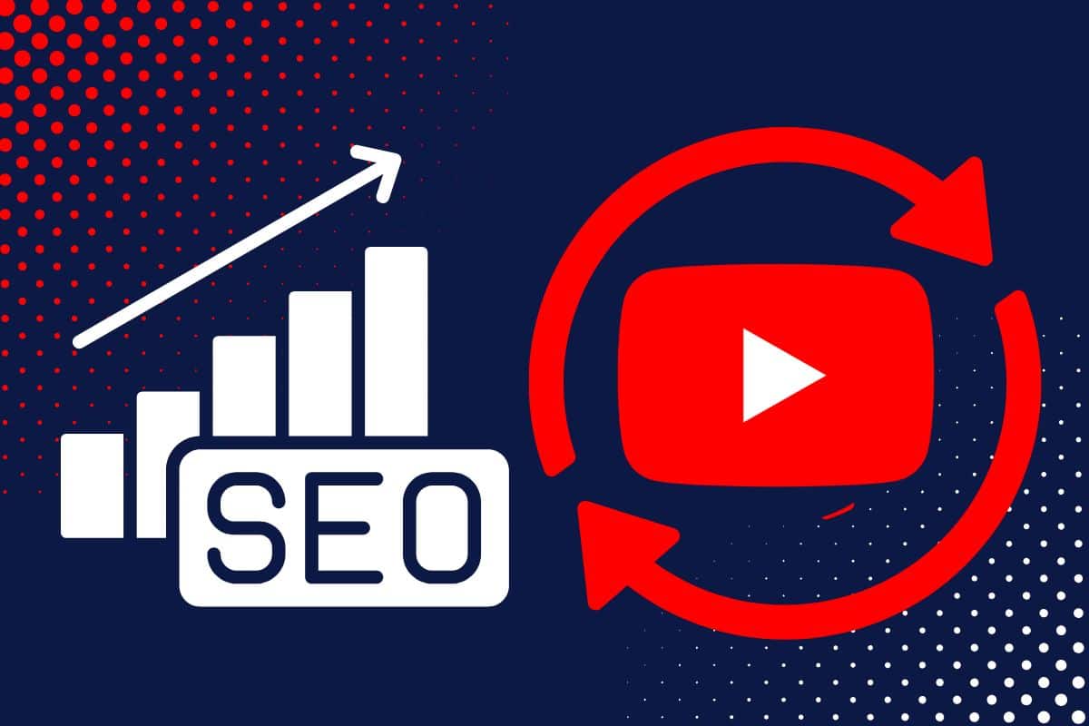 YouTube SEO benefits illustrated with growth chart and video optimization icon