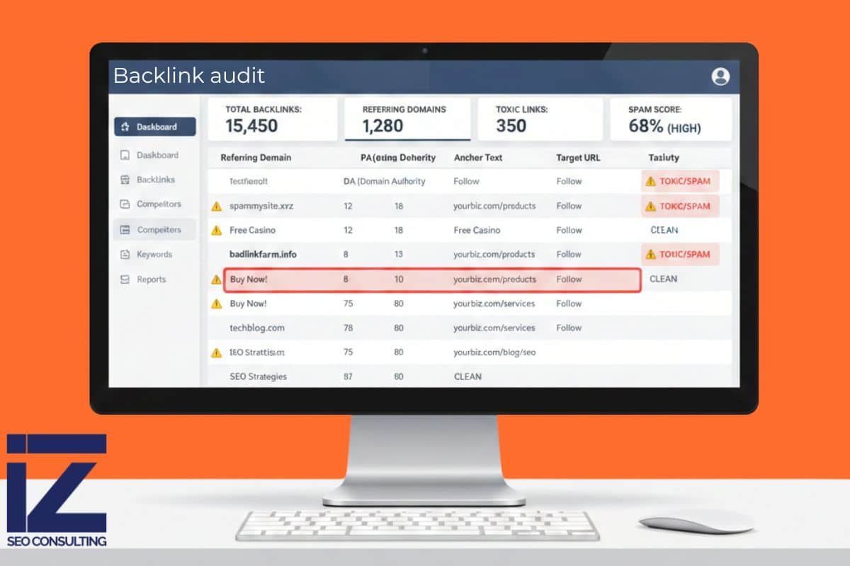 SEO dashboard showing how to find toxic backlinks during a backlink audit