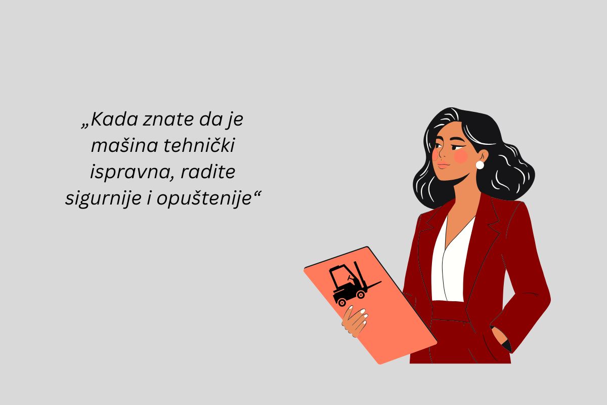 žena drži svesku sa slikom viljuškara