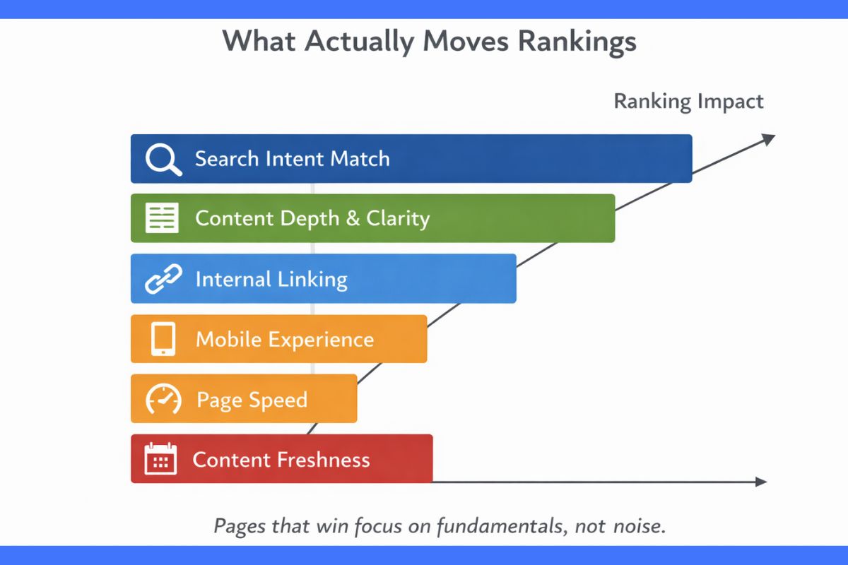 SEO ranking factors impact chart showing how search intent, content depth, internal linking, and page experience help outrank your competition in Google.