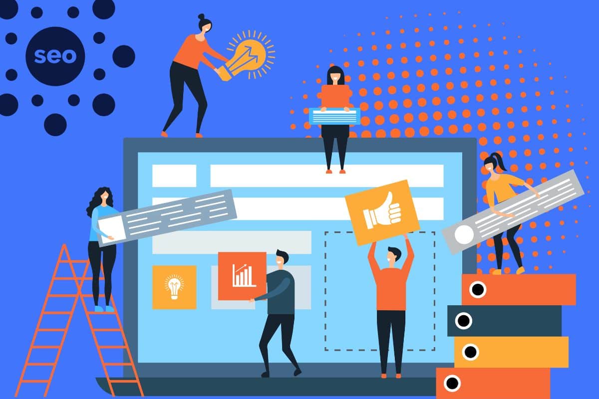 On-page SEO services optimization process showing website content and technical elements being improved